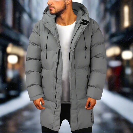 Men’s Longline Notch-Collar Button-Front Winter Coat