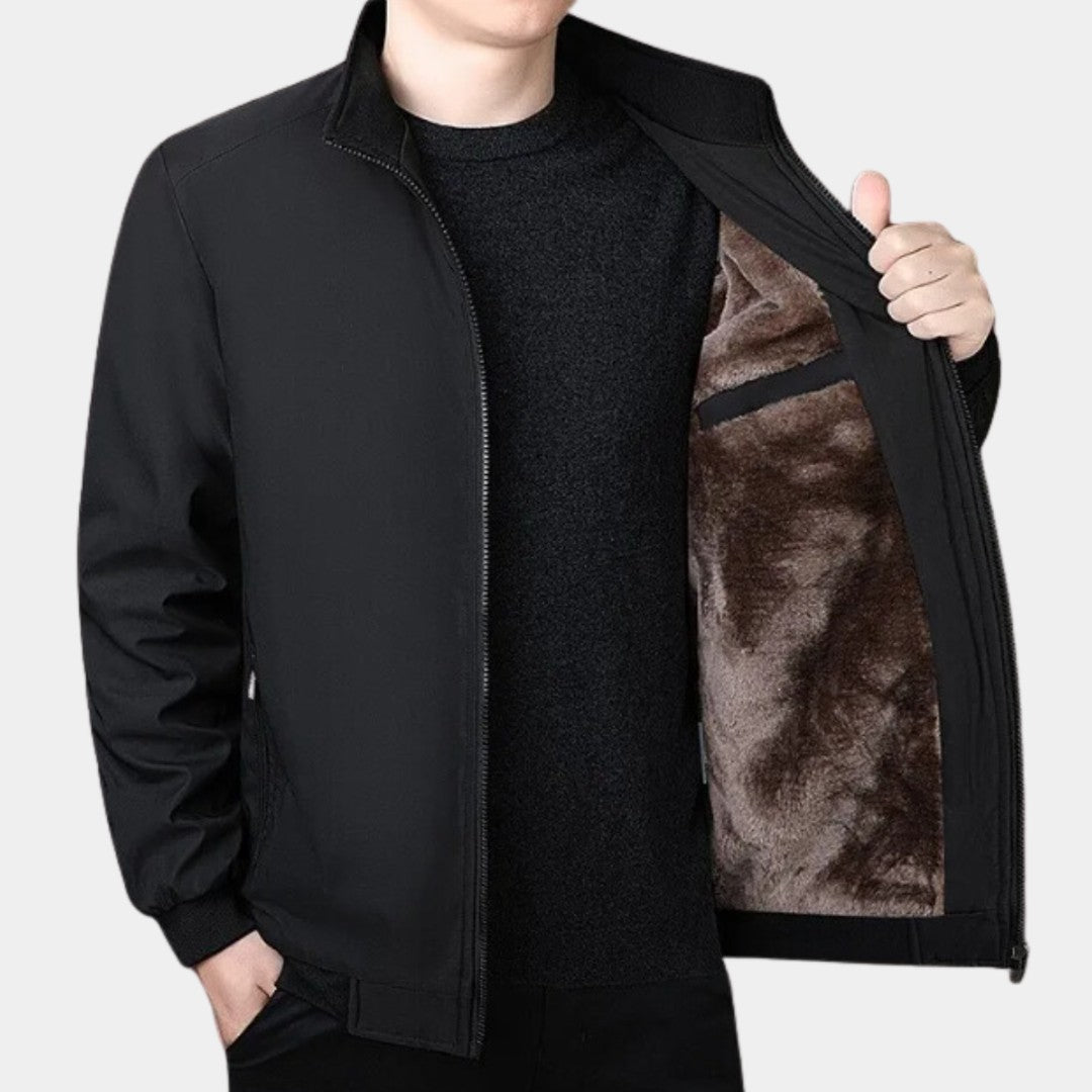 Men’s Plush-Lined Stand-Collar Full-Zip Winter Jacket