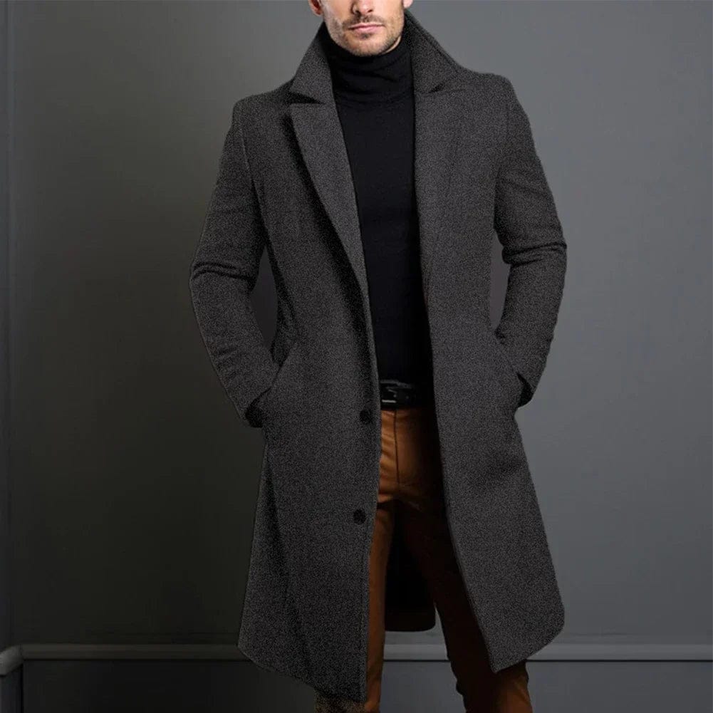Men’s Long Tailored Wool-Blend Overcoat with Notch Lapels