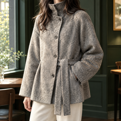 Women’s Belted Cashmere Stand Collar Jacket