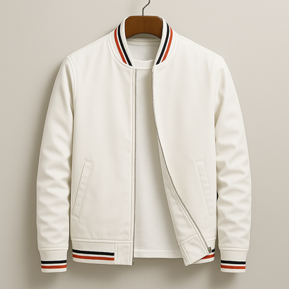 Men’s Cotton Blend Zip Jacket with Ribbed Stripe Trim