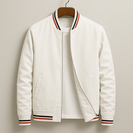 Men’s Cotton Blend Zip Jacket with Ribbed Stripe Trim