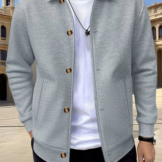 Men’s Textured Relaxed-Fit Lapel Button Jacket