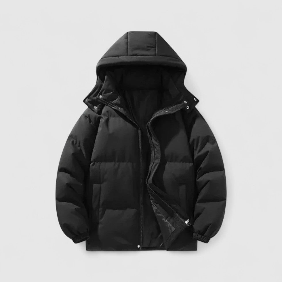 Men’s Quilted Hooded Puffer Jacket with Full-Zip Closure