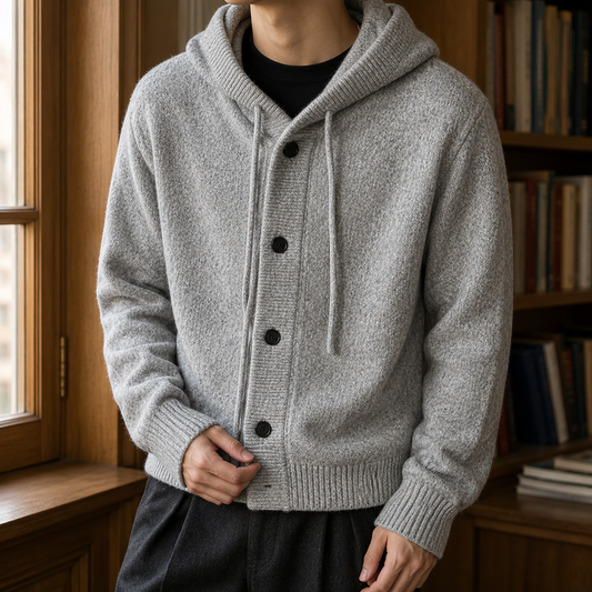Men’s Wool-Blend Hooded Button-Front Sweater