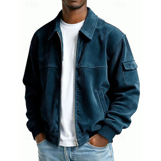 Men’s Ribbed-Knit Classic Collar Zip Jacket