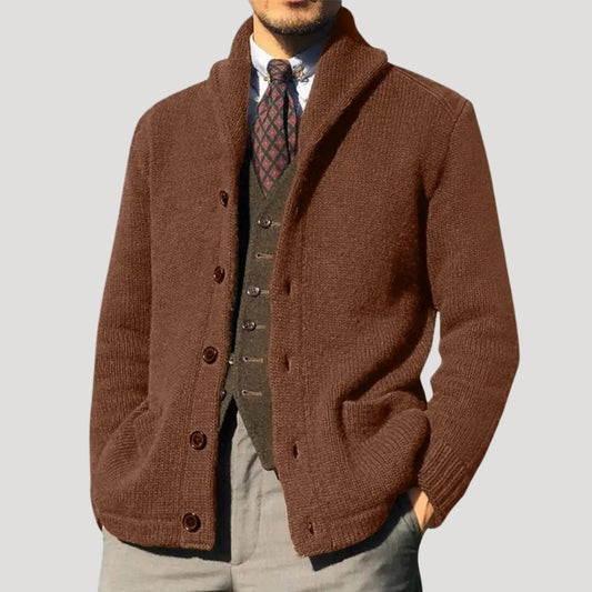 Men’s Wool-Knit Shawl Collar Button Cardigan Coat