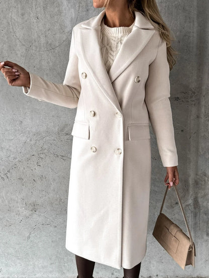 Women's Fitted Wool-Blend Winter Coat with Button Detail