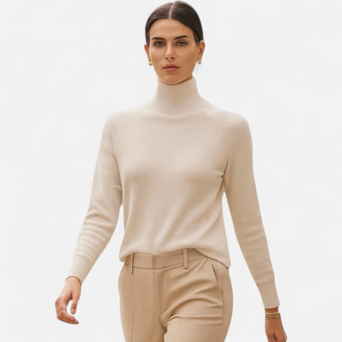 Women’s Merino Wool Cashmere Blend High-Neck Knit Sweater