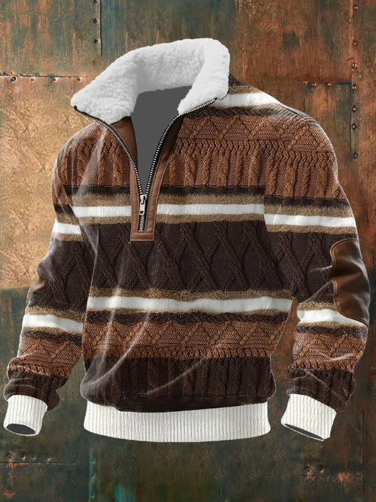 Men’s Quilted High-Collar Faux Fur Zip Pullover