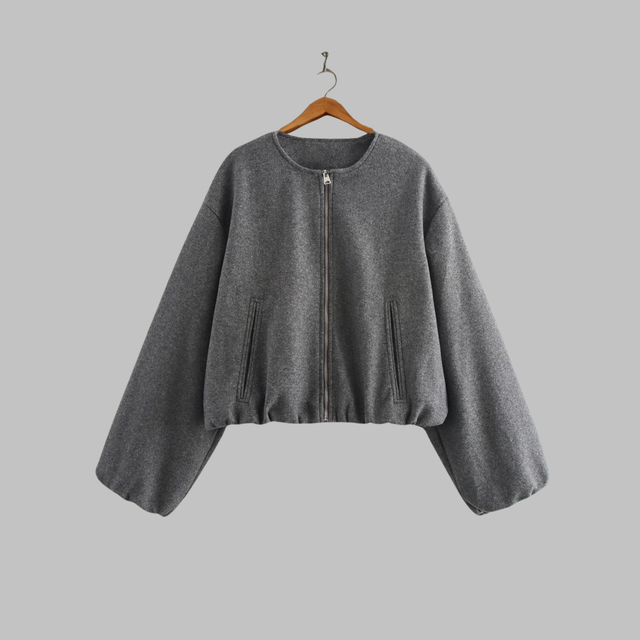 Women’s Cropped Boxy Zip Jacket with Side Pockets
